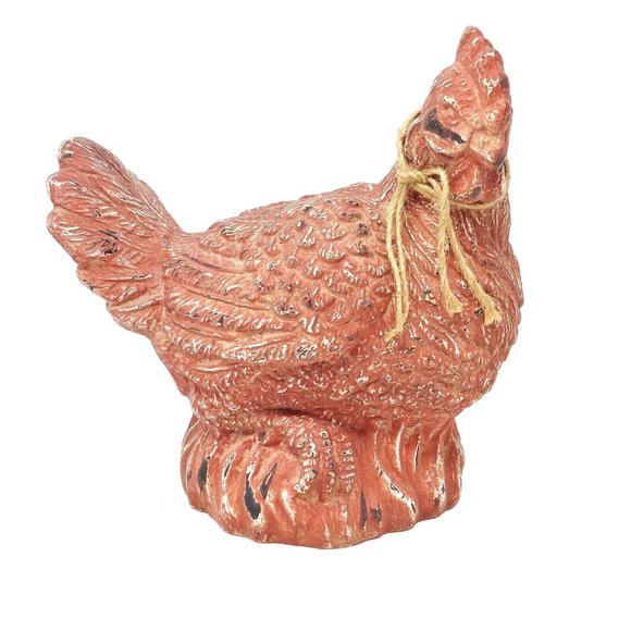 Artisan Other - Figurine Chicken Rooster Red Distressed Ceramic Farmhouse Vintage Decor 8" Tall